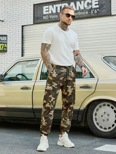 Image of JEMLDL Mens Cargo Joggers Pants Elastic Waist Drawstring with Flap Pockets Techwear Pants for Men