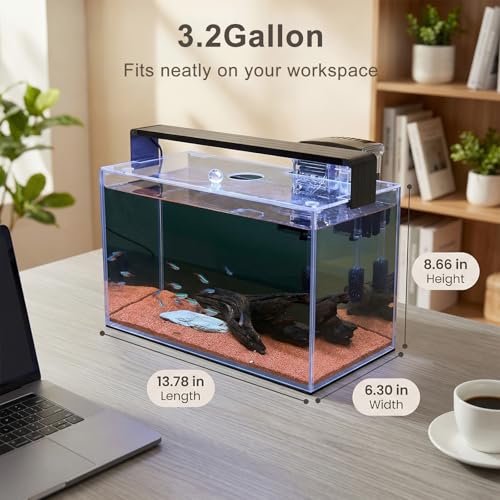 3.2 Gallon Fish Tank, Nano Nature Aquarium Kit,Small Aquarium Starter Kit,Ultra-Clear Rimless Desktop Small Aquarium with Filter and Light for Betta,Shrimp,Goldfish.Black Glass - Image 4