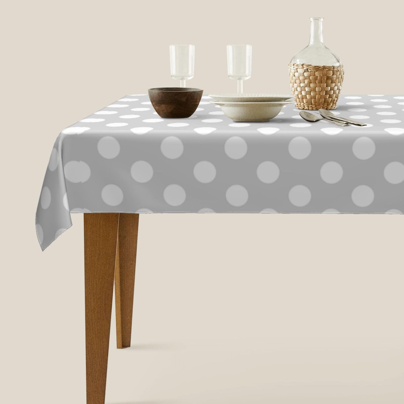 Tovaglia 152 x 228 cm, tessuto bianco a pois, resistente alle pieghe, per feste al chiuso e all'aperto, resistente tovaglia per eventi e uso domestico