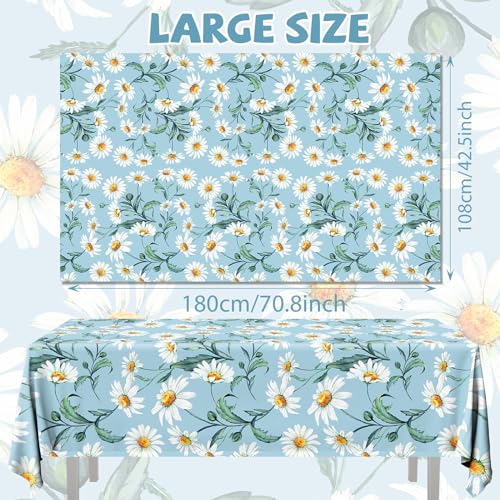 Image of Spring Daisy Flower Tablecloth,3pcs Blue Flower Table Covers Plastic Rectangle Tablecloth for Retro Theme Daisy Birthday Party Decor