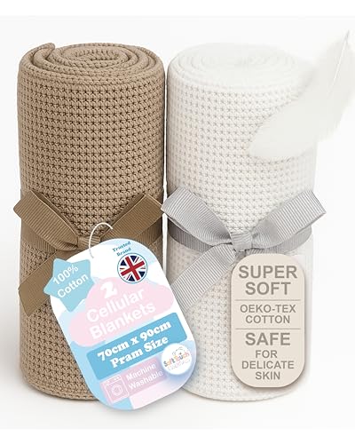 Soft Touch Newborn Essentials 70 x 90cm Cotton Baby Cellular Blanket for Pram, Car Seat and Cot Bedding