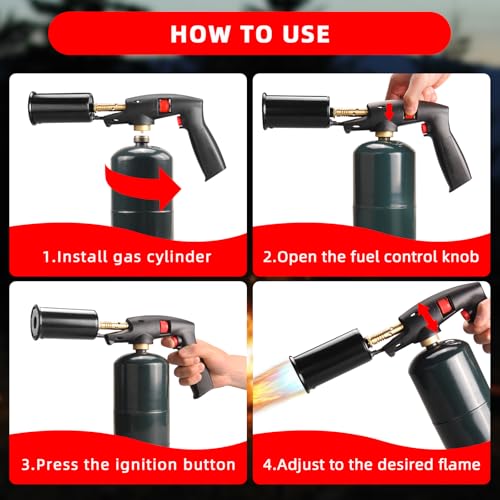 DOMINOX Powerful Propane Torch with Adjustable Flame, Kitchen Cooking Torch by Propane, MAP and MAPP, Torch Burner for Searing Steak, BBQ, Soldering, Gas Tank Not Included, Black image 6