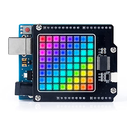 SunFounder Pannello a matrice di LED RGB 8x8 64 compatibile con Arduino Controllo I2C indirizzabile individualmente Schermo a matrice di LED programmabile a colori a 24 bit