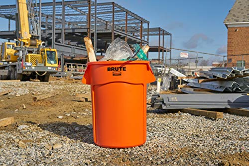 Image of Rubbermaid Commercial Products BRUTE Heavy Duty Round Trash Can, High Visibility Garbage Can, 32 Gal, Orange, for Landscapers /Construction /Restaurants /Back of House /Offices, Pack of 6
