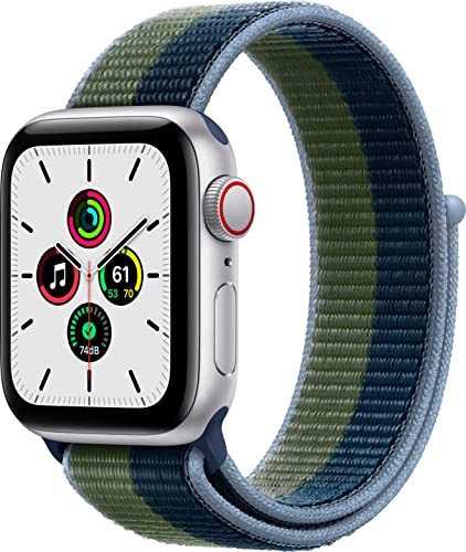 Apple Watch SE (GPS + Cellular, 40mm) Silver Aluminum Case with Abyss Blue/Moss Green Sport Loop (Renewed)