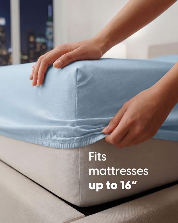 Image of Sleepy Town King Size Bed Sheets - 3 Piece - NO FLAT SHEET INCLUDED - King Sheet Set - Soft, Comfy & Cooling - Easy Care - Wrinkle & Fade Resistant - Brushed Microfiber - Deep Pocket Sheets (Sky Blue)