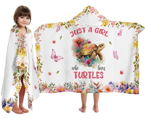 Image of Turtle Hooded Bath Towels for Girls,Soft Cotton Swimming Shower Beach Blanket (Turtle)