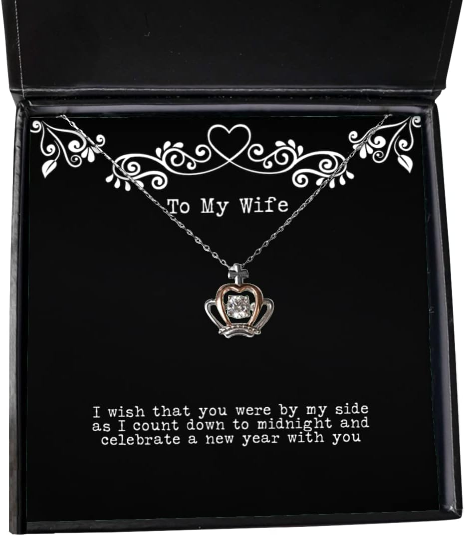Unique Wife, I Wish That You were by My Side as I Count Down to Midnight and, Fancy Crown Pendant Necklace for Wife from Husband