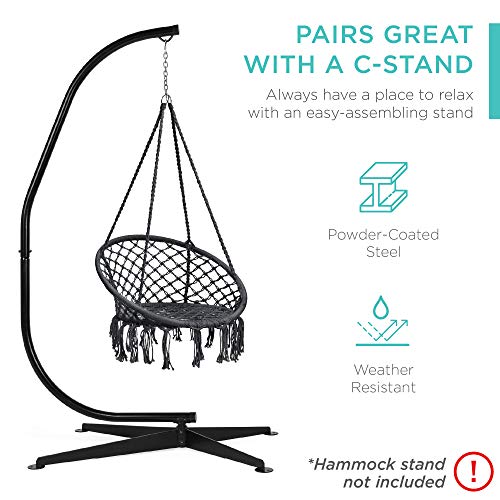 Best Choice Products Handwoven Cotton Macramé Hammock Hanging Chair Swing For Indoor & Outdoor Use W/Backrest, Fringe Tassels, 265 Pound Capacity - Black #TOP5