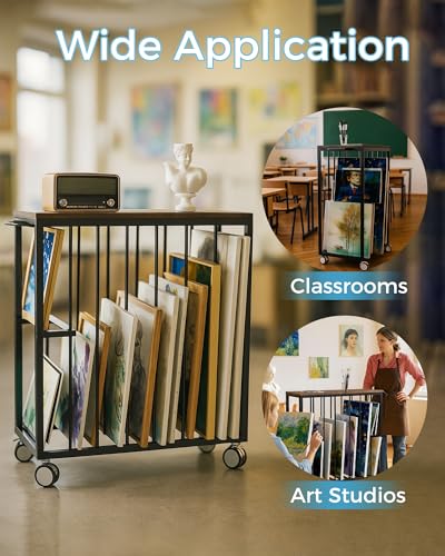 Image of Art Storage Rack, Drying Painting Canvas Rack with Wheels, Rolling Art Print Display Rack with Handle, Art Storage Display Stands for Classroom, Art Studios and Schools