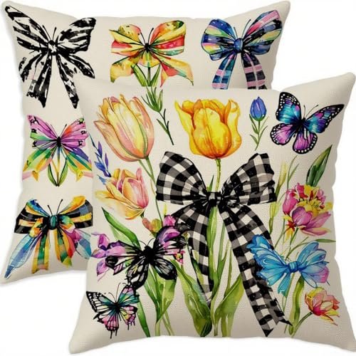 Housse coussin 75x75cm vintage en lin imperméable lot de 2