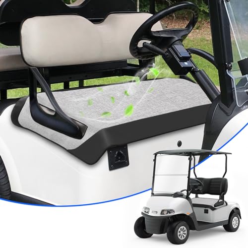 T TGBROS Golf Cart Linen Seat Covers for 2 Person Seats EZGO, Yamaha & Club Car with Armrests Universal Golf Cart Seat Blanket Cushion All Weather Accessories - Black Leather & Breathable Linen
