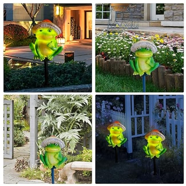 QH Garden Solar Frog Lights - Waterproof Frog Figurines for Outdoor Garden Decor, Perfect Statue Gifts - Solar Power LED for Garden, Lawn, Patio, Pathway