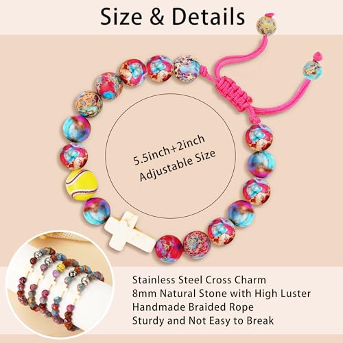 Baseball/Soccer/Volleyball/Basketball/Softball/Football Sports Gifts for Girls Teens Natural Stone Beaded Cross Bracelets Christian Religious Game Day Jewelry Gift3