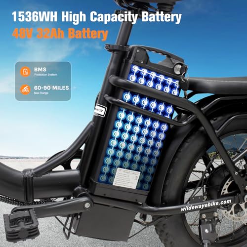 Image of Wildeway Folding Electric Bike for Adults,2000W Dual Motor Ebike 20x4.0 Fat Tire All-Terrain 28MPH,48V 32Ah /60Ah Removable Battery,7-Speed,Dual Hydraulic Disc Brake,City Commuting Delivery Bicycle