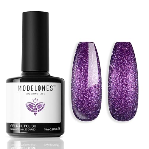 modelones Chameleon Gel Nail Polish, 15ML Shimmer Purple Gel Polish Glitter Sparkle Gel Nail Soak Off Led Summer Nail Gel Polish for Women Girl DIY Nail Art Gift