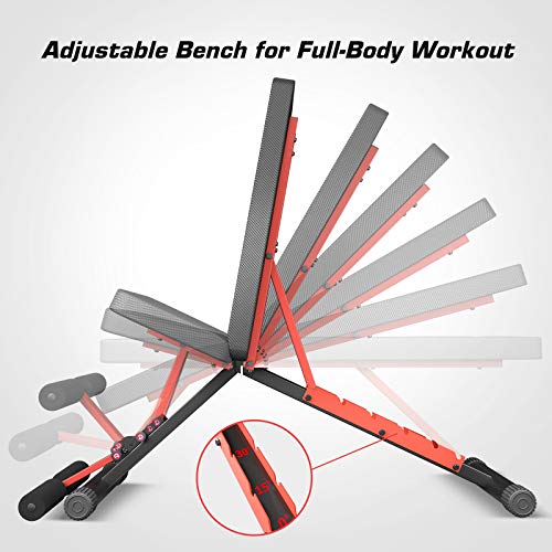 pelpo Adjustable Weight Bench for Strength Training, Foldable Full Body Workout Bench for Home Gym Bench Press