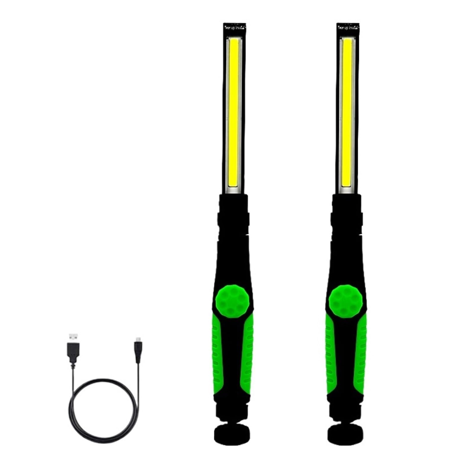 Luz De Trabajo COB 4 Modos Mano, Inspección Magnética Ajustable, Linterna Recargable Por USB For Acampar, Hacer Senderismo Y Trabajar Brillo Ultra Alto(2 pcs green)