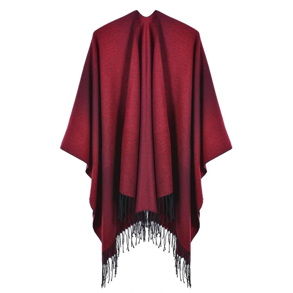 Dninmim Pull en tricot jacquard pour femme - Châle - Automne et hiver - Chaud - Ponchos de rue - Cardigan