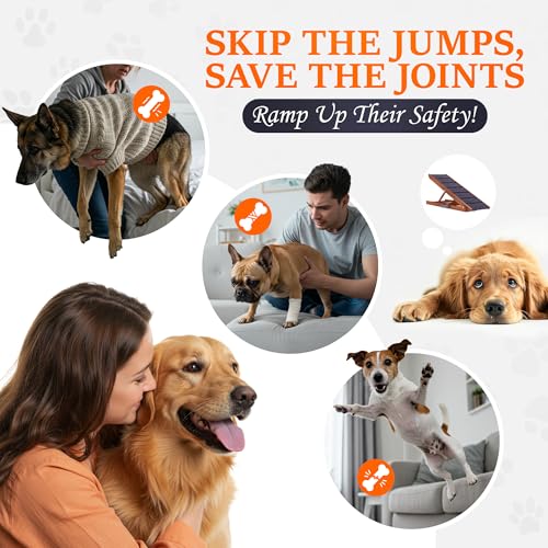 Adjustable Dog Ramp for Bed - Foldable Wooden Ramp for Dogs to Get on Bed, Couch, or Car with 13.4" Wide Walking Space (Walnut Wood with Gray Carpet, Medium) - Image 5