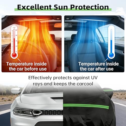 Image of Car Cover for Dodge Charger 2006-2026, Custom Fit Waterproof All-Weather Full Car Cover for SXT, R /T, Scat Pack, Windproof Outdoor Full Cover with Driver-Side Zippered Door, UV-Resistant and Dustproof