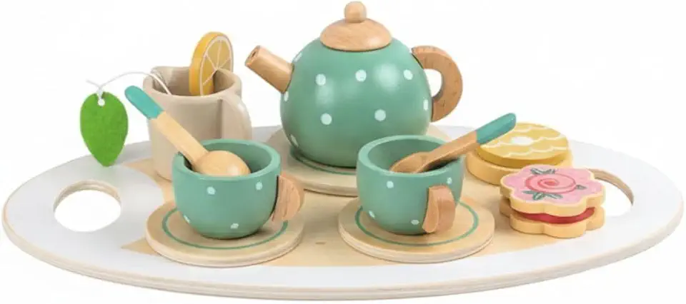 Kit Chá da Tarde de Madeira Brinquedo Educativo 3 Anos Cozinha Infantil Menina Menino Jogo de Xícaras Montessori Bandeja e Acessórios Presente Criativo e Lúdico