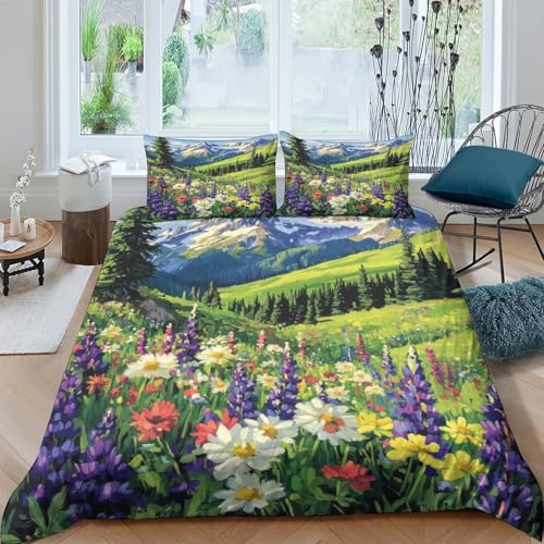 Parure de lit paysage de montagne en microfbre 200x200 cm avec housse de couette imprimée 3D