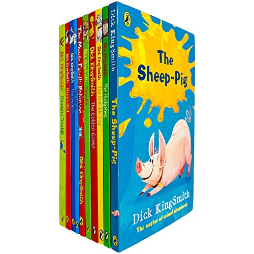 Dick King-Smith 10 Books Collection Set (Sheep-Pig, Hodgeheg, Invisible Dog, Golden Goose, Smasher, Mouse Family Robinson, Jenius, Swoose, Harry's Mad & Dinosaur Trouble)