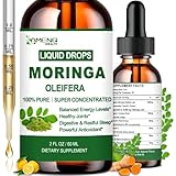 Pure Moringa Oleifera Liquid Drops, Organic Moringa Leaf Extract w. Turmeric, Black Pepper, Moringa Supplement for Energy Metabolism Immune Skin Joint & Gut, 6X Stronger Than Moringa Capsules Powder