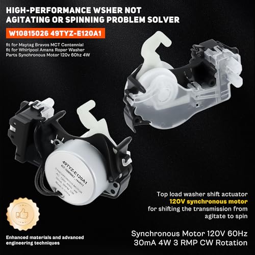 W10815026 49TYZ-E120A1 Shift Actuator fit for Maytag Bravos MCT Whirlpool Amana Roper Washer Parts Synchronous Motor 120v 60hz 4W W10913953 50SM21-1-221B MVWC215EW1 NTW4516FW2 MVWC565FW1 LUXRILIX