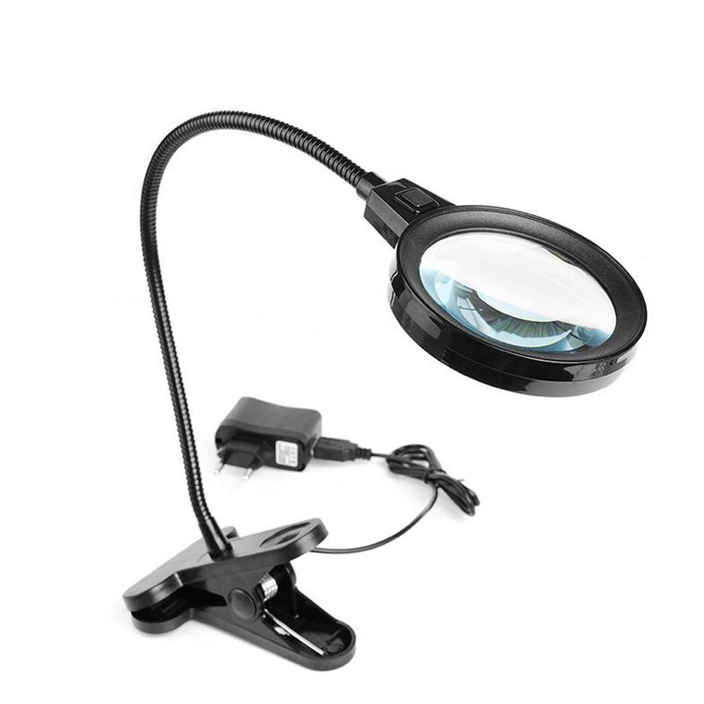 Lámpara de aumento 10X con abrazadera de metal y clip usb para escritorio