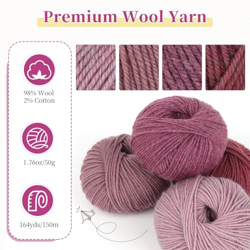 Image of Coopay Wool Blend Yarn for Crocheting & Knitting, 12 Premium Wool Yarns | 60% Wool 40% Polyester, 1.76oz, 164yds - #3 DK Crochet Yarn for Clothes, Scarves, Blankets, Shawls (Purple Family)