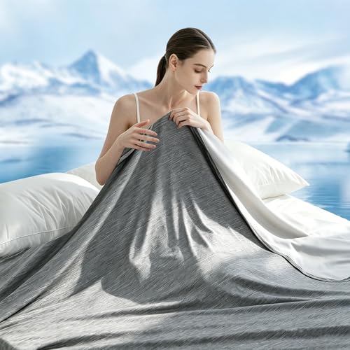 LIFOCI Kühldecke gegen Nachtschweiß (Q-Max >0 4) 2-in-1 Kühlende Decke ohne Bezug & Leichte Sommerdecke Nahtlose Eisseide Decke für Dachgeschosswohnung & Sofa (150x200 cm)