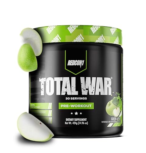 Redcon1 Total War Pre Workout Powder, Green Apple - Fast Acting Caffeinated Preworkout For Men + Women With Beta Alanine - Contains Citrulline Malate For Increased Pump, Blood Flow (30 Servings) #TOP4