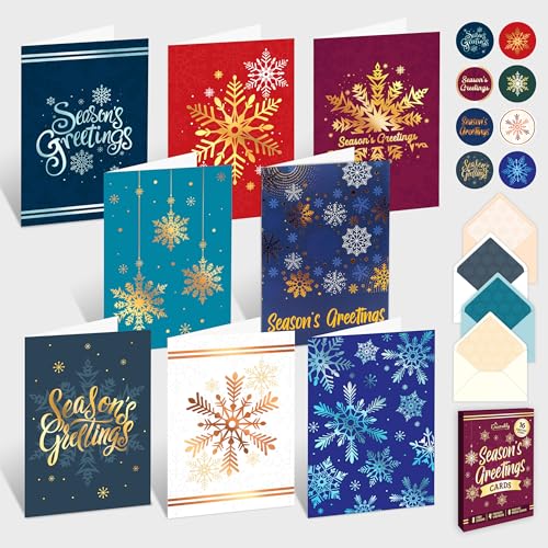 Decorably 16 Pack Foiled 5x7in Snowflakes Happy Holidays Cards with Envelopes and Stickers, 8...