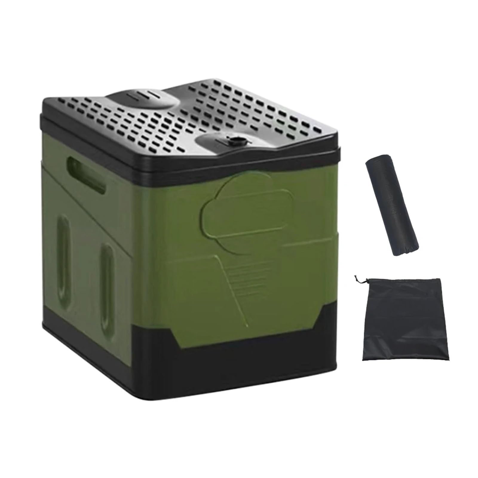 Folding Toilet Movable Toilet Portable Car Toilet Bucket Capacity Reusable Trash Can for Tour Emergency Self-Driving Travel(3 Set Green)