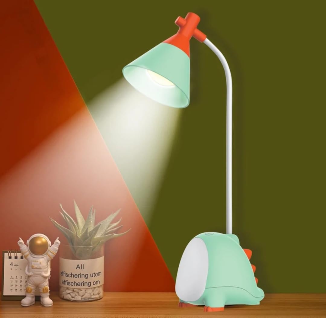 Dinosaur LED Desk Lamp for Kids, Flexible Gooseneck, Green | Night Light Base, USB Rechargeable, Touch Control, Children's Study Lamp, 360° Adjustable Neck-image-49