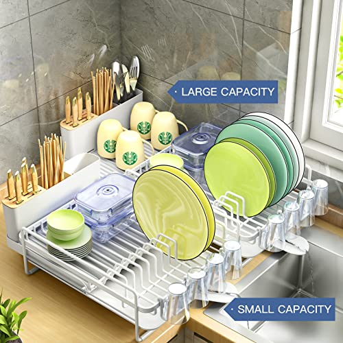 Pxrack Dish Drying Rack, Expandable(19.1"-26.9") Large Capacity Dish Rack And Drainboard Set, Stainless Steel Dish Drainers With Utensil Holder For Kitchen Counter, White #TOP2