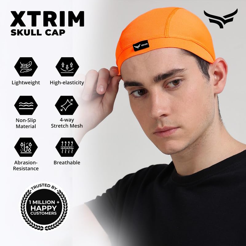 Image of XTRIM Unisex Helmet Skull Cap for Bikers & Cyclists, Cotton Head Cap, Hair Inner Helmet Cover Cap for Men, Sweat Cooling for Women, Skull Cap for Summer