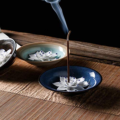 Uniidea Incense Holder Ceramic Incense Burner Lotus Incense Holder For Sticks Handicraft Incense Stick Holder 4.62 Inch Dark Blue #TOP3