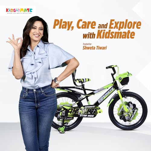 Image of Kidsmate Star Ride 20T Kids Bicycle with Training Wheels | Cycle for Kids Featuring Front Basket, Adjustable Seat & Strong Steel Frame | Perfect First Ride Kids Cycle for 7-10 Years - Neon Green