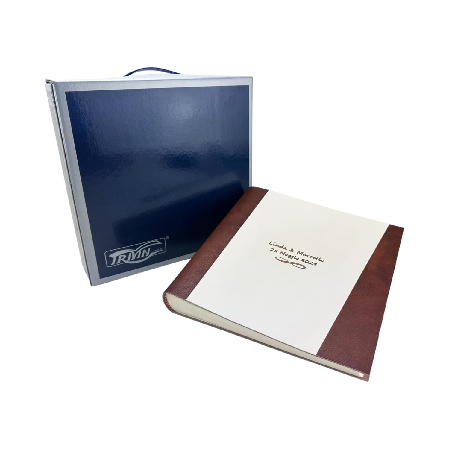 Álbum fotográfico artesanal – Roma Cuero – de auténtico cuero con inserciones de piel sintética, personalizable clásico con papel de seda, para boda, cumpleaños, regalo, boda, aniversario (té/crema)