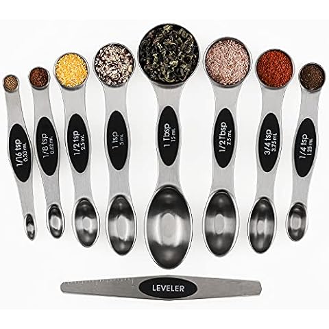 Magnetic Measuring Spoons Sets of 9 Stainless Steel Dual Sided Stackable Teaspoon Tablespoon Spoon for Measuring Dry and Liquid Ingredients Cover