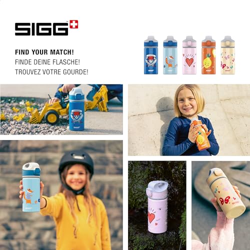 SIGG - Alu Trinkflasche Kinder - Miracle Peaceful - Mit Trinkhalm - Auslaufsicher - Federleicht - BPA-frei - Klimaneutral Zertifiziert - Schule & Sport - Wassergrün & Orange mit Fuchs - 0,4L