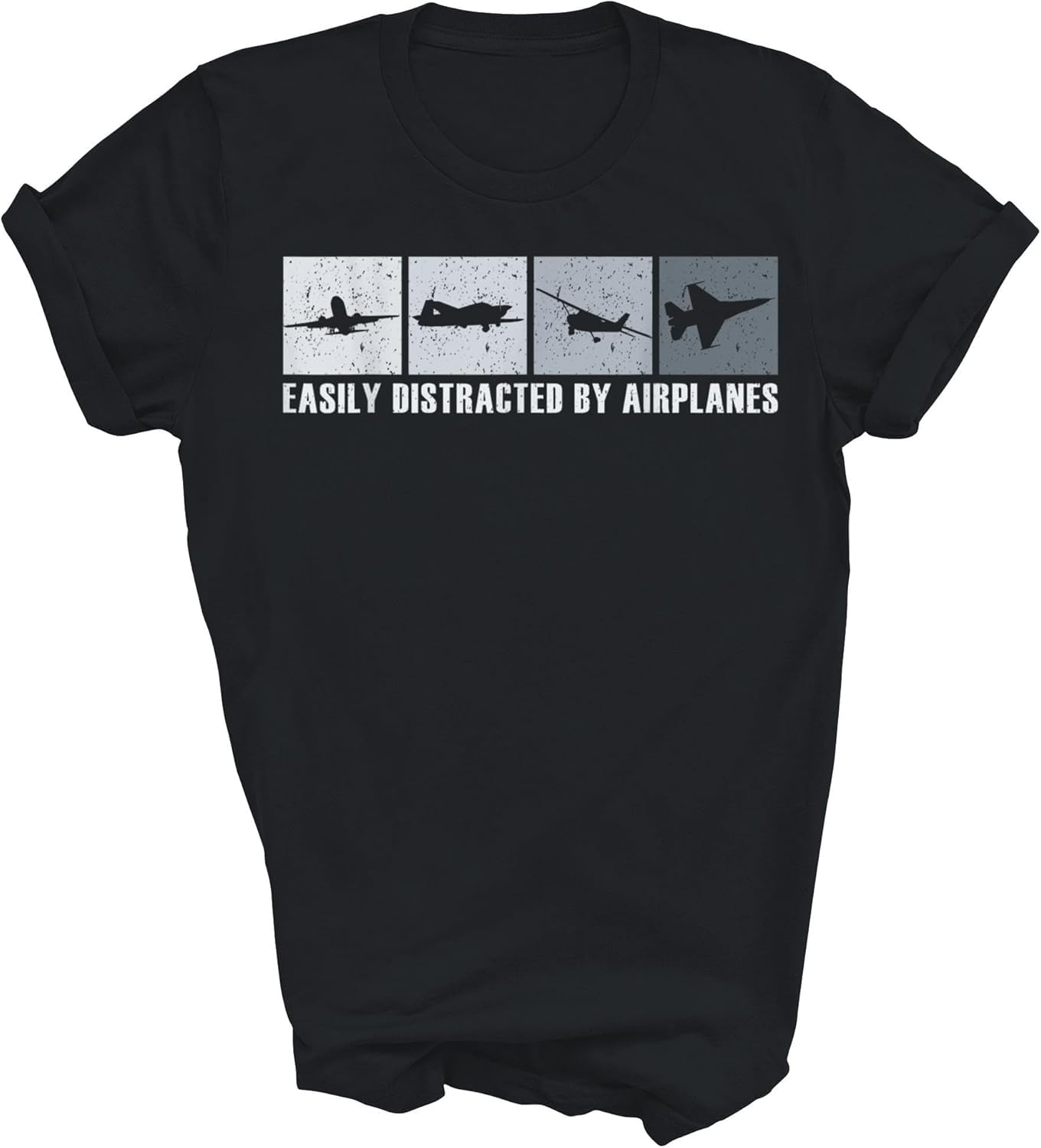 Orcow Unisex Black Easily Distracted By Airplanes Aviation Pilot Airplane Aircraft Plane T-Shirt For Men Women (,S)