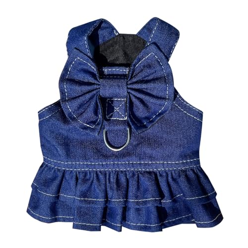 ペット犬プリンセスドレスちょう結びプルオーバーデニムドレス服快適なフォーシーズンズドレス用品ハーネス小型犬からサイズまでの犬ジーンズスカートドリング付き