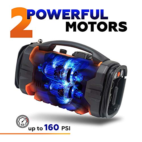 RoofPax Air Compressor for Car Tires - Tire Inflator with 3 Power Sources, AC DC and Battery, Heavy Duty Portable Design, Auto Electric Air Pump with Pressure Gauge for Cars, Bike Tires, Inflatables - Thumbnail 4