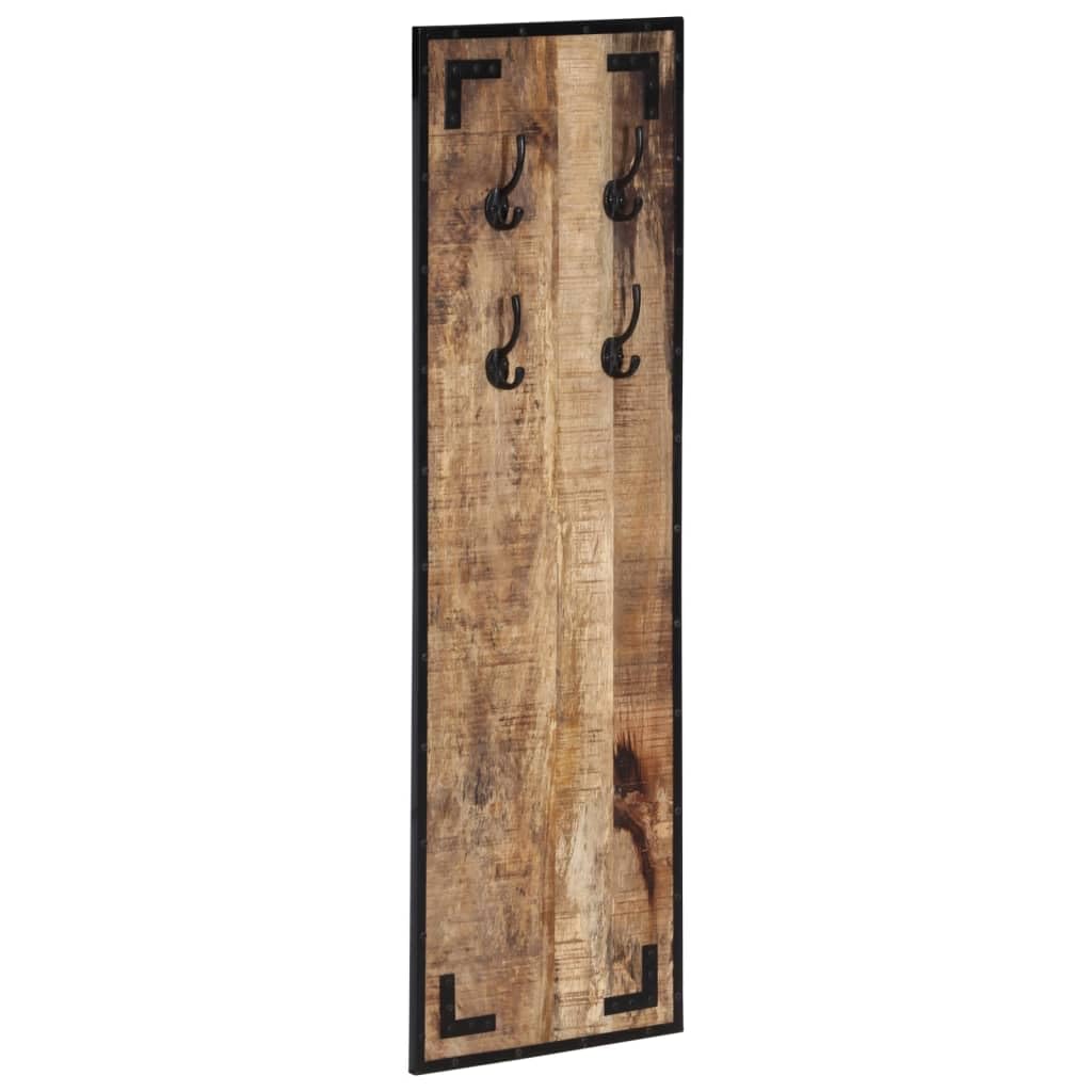 Wieszak ścienny z litego drewna mango 110 x 35 cm, garderoba do przedpokoju z 4 haczykami, styl przemysłowy, wieszak na ubrania do korytarza, sypialni, rustykalny panel garderobiany