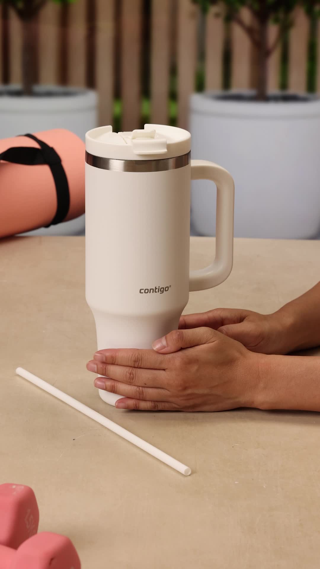 Bicchiere da 1200 ml con manico in acciaio inox, bottiglia d'acqua, cannuccia, thermos sottovuoto, grande capacità, per auto da viaggio, tazza da caffè, giada, 1200 ml