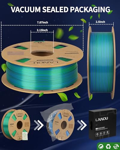 Image of LANDU Silk Dual Color PLA Filament 1.75mm 1KG, 3D Printer Filament Dimensional Accuracy + /- 0.02mm, Coextrusion Filament PLA Shiny Filament Fits for Most FFF 3D Printers,1KG Spool (2.2lbs) Green Blue